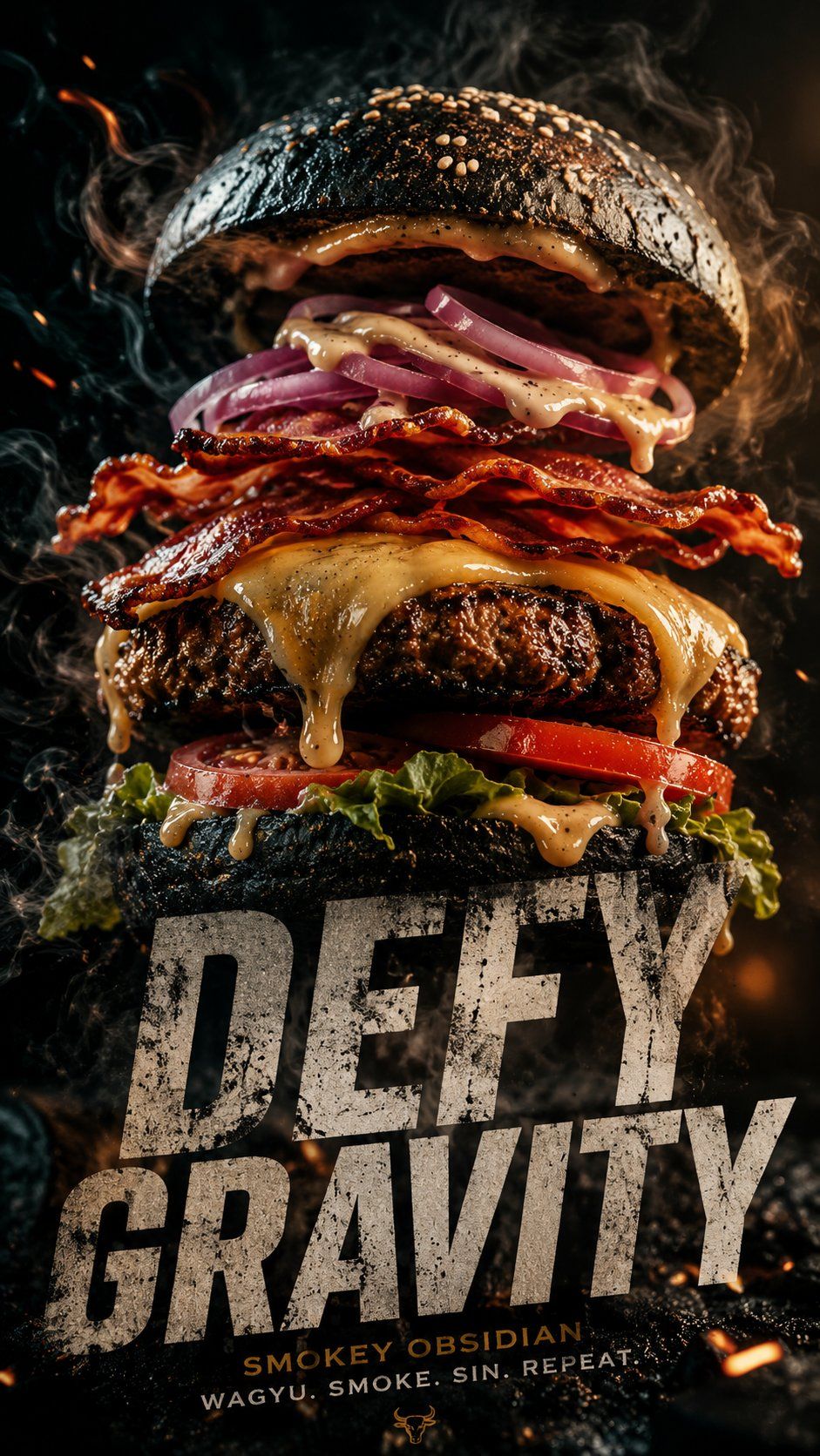 Deconstructed Gourmet Burger Ad AI image generator example