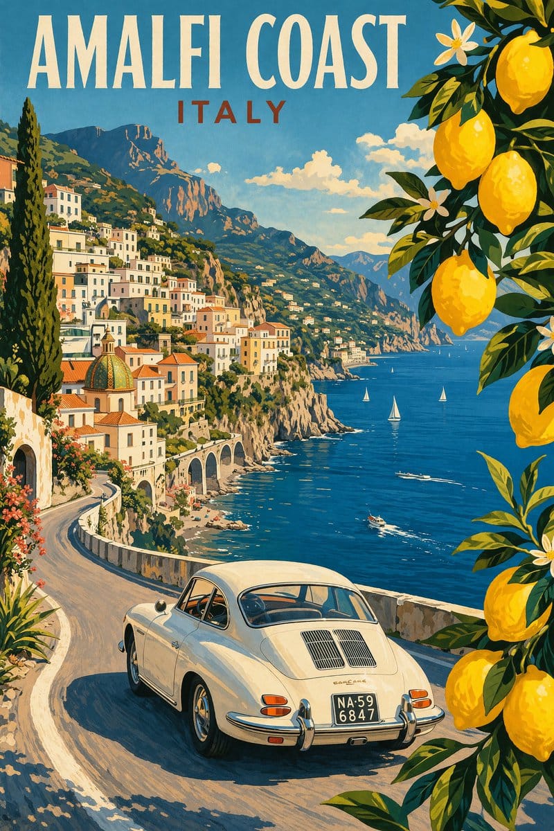 Vintage Amalfi Coast Travel Poster AI image generator example