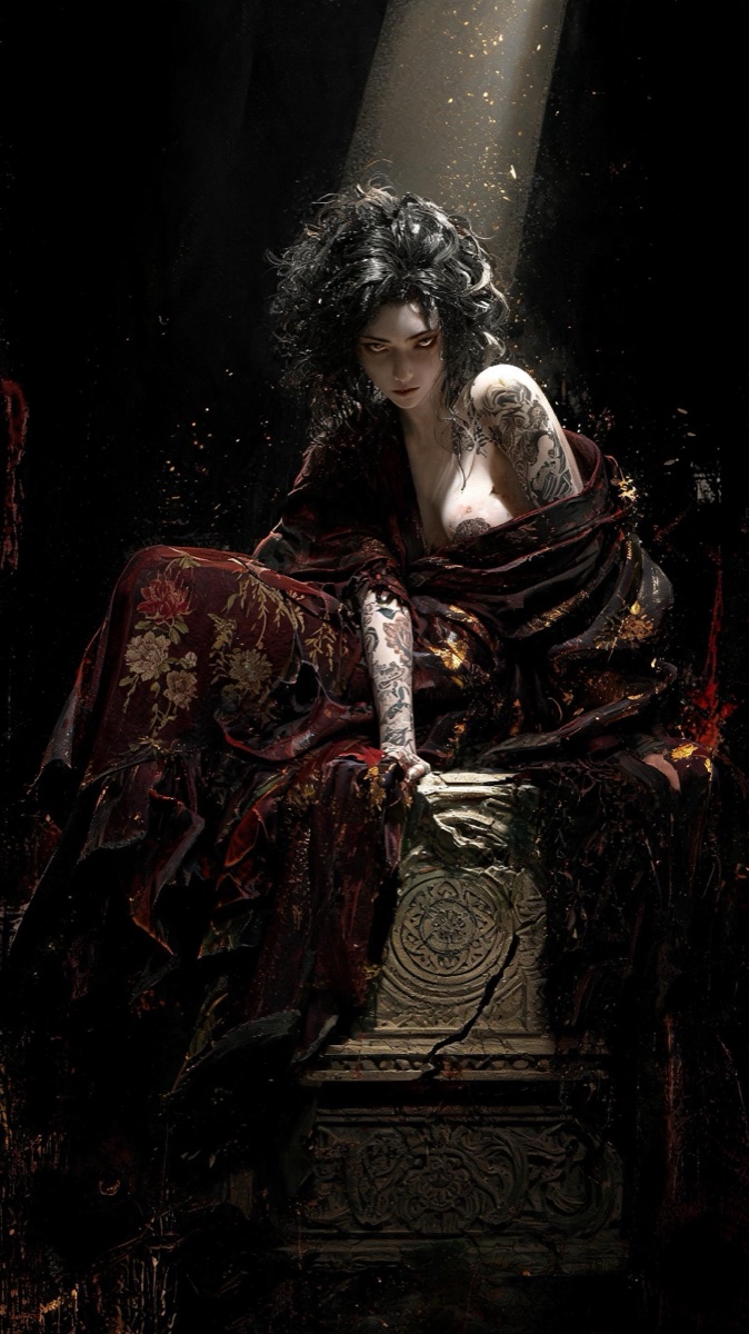 Halloween AI photo prompt example — baroque tenebrism portrait of a spectral countess