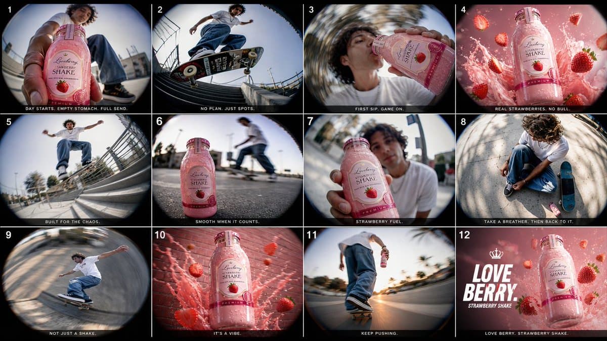Strawberry Shake Skate Storyboard Ad Video