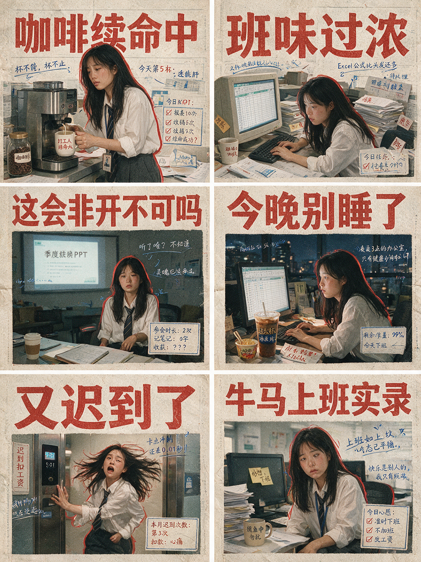 Seedream 5.0 Pro AI Layer Decomposition - 牛马打工人插画