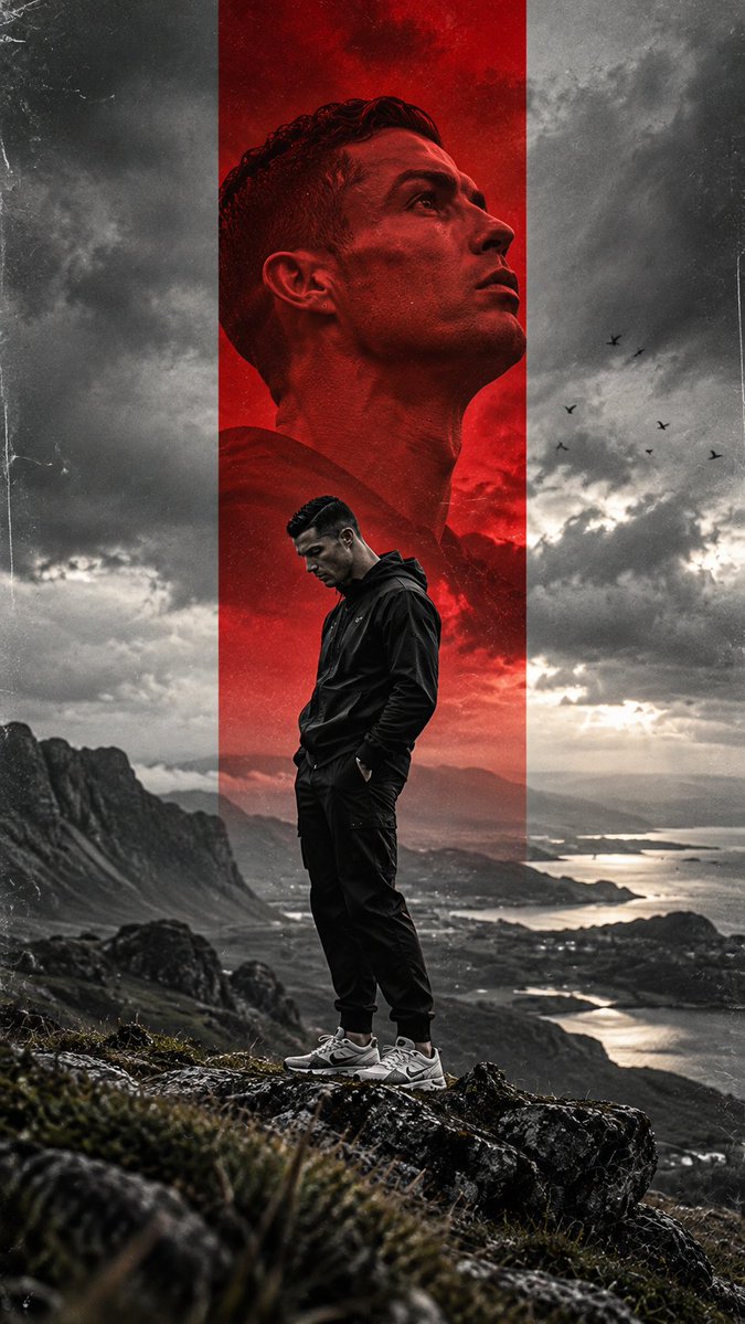 Cinematic Player Poster: Double Exposure Portrait in Nordic Mountains