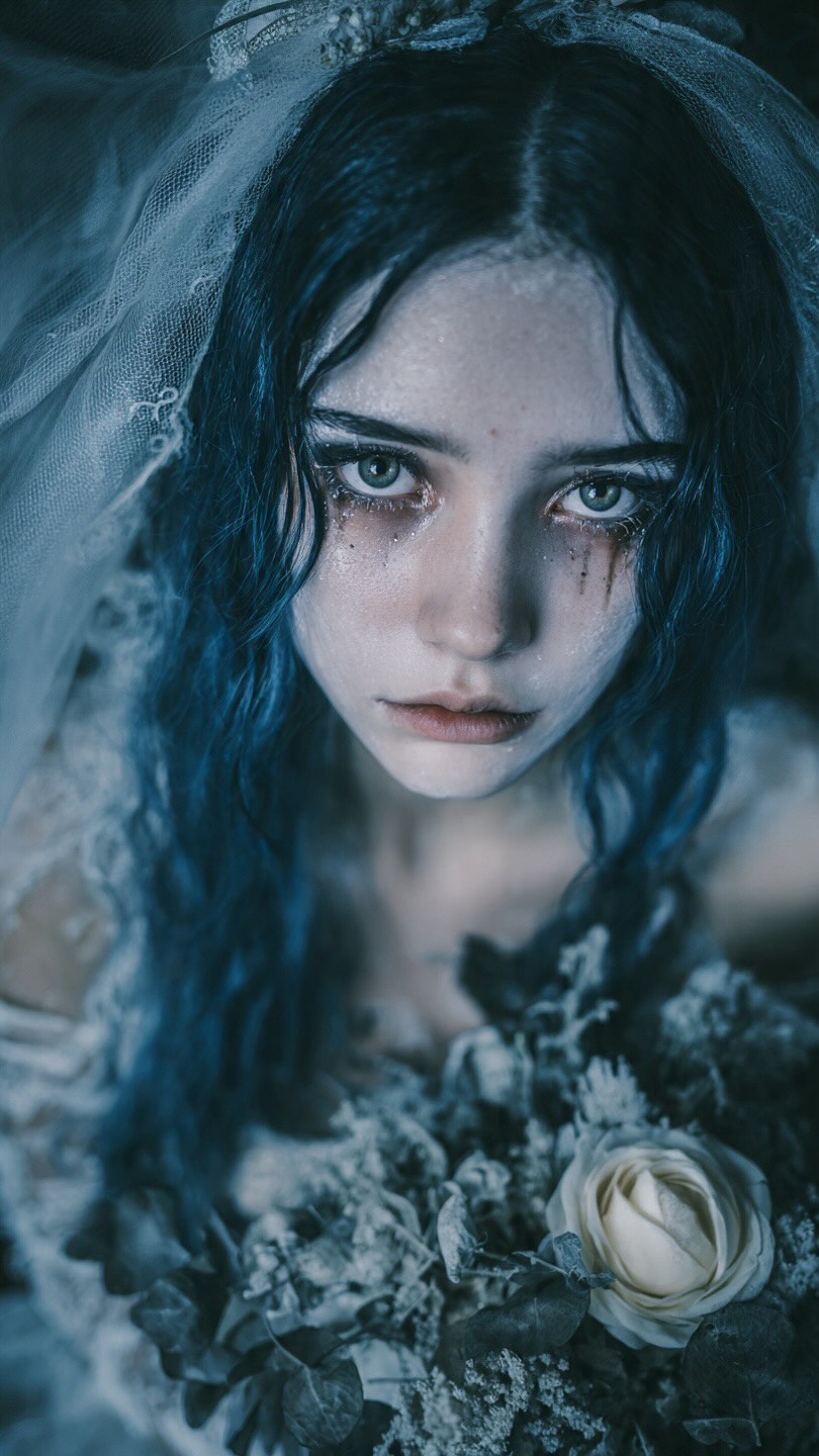 Corpse Bride Portrait: Cinematic Blue Bridal Look · Example 3