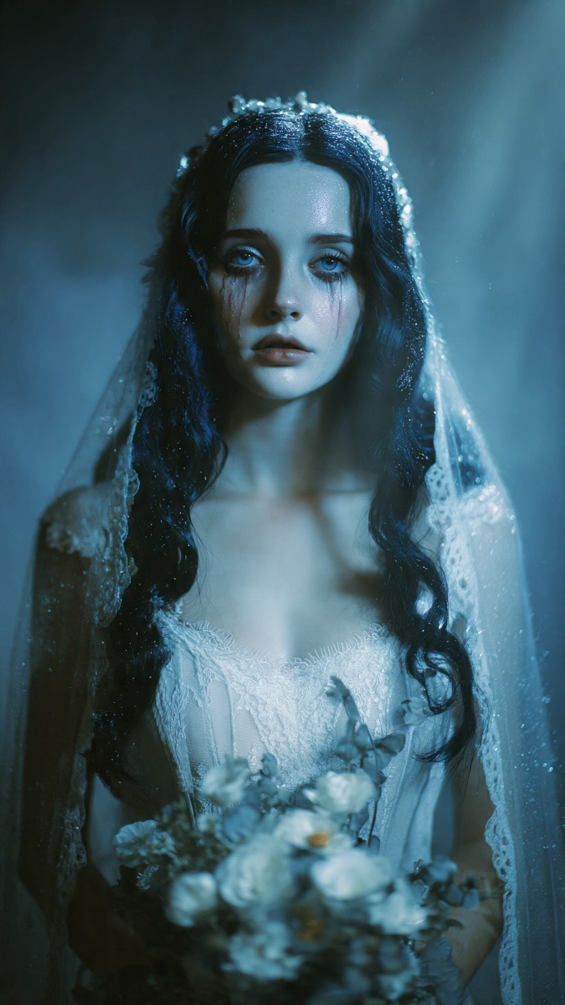 Corpse Bride Portrait: Cinematic Blue Bridal Look · Example 2