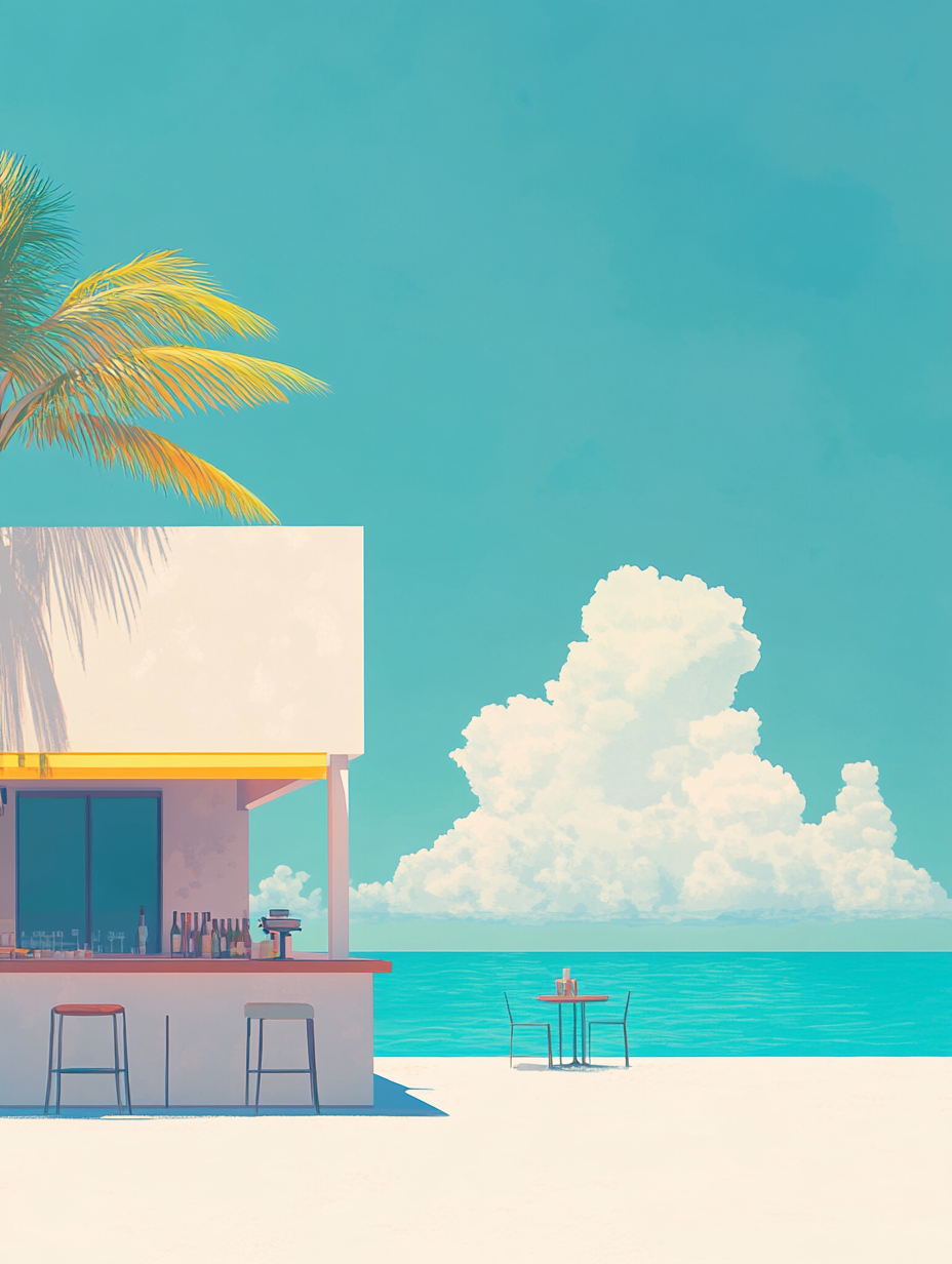 Minimalist Island Beach Cafe: Dreamy Murano Colors · Example 3