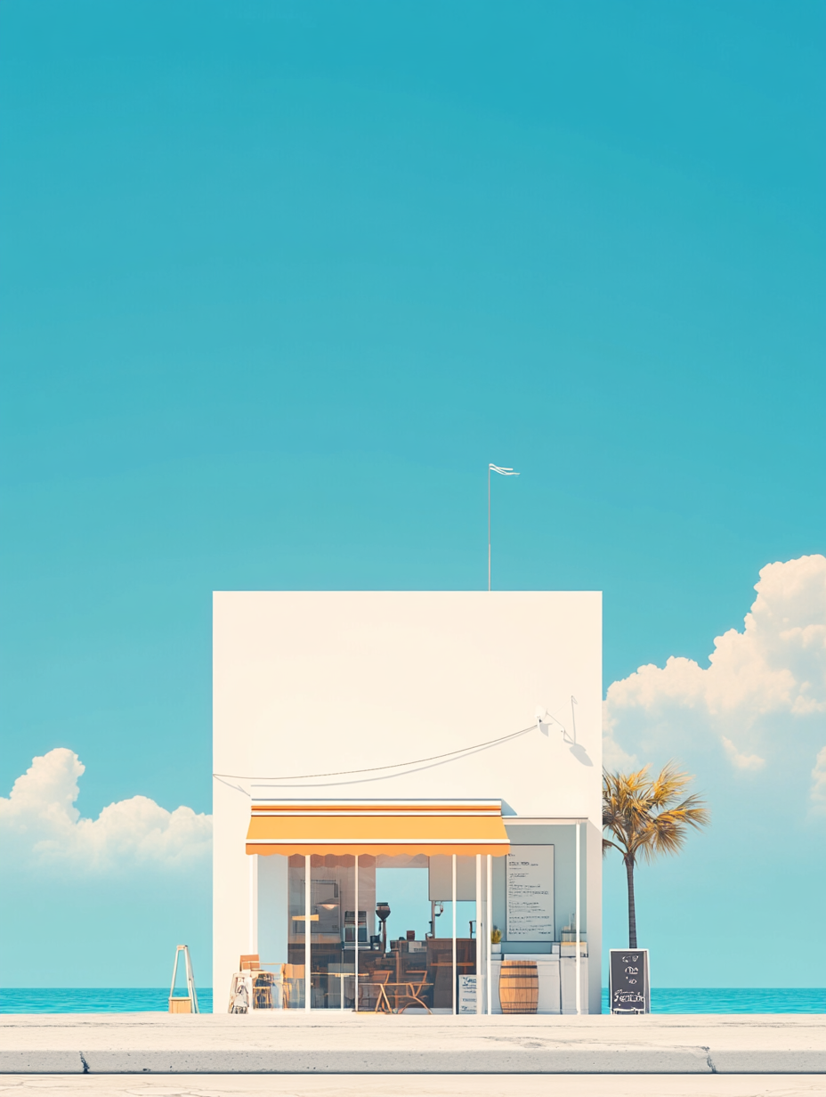 Minimalist Island Beach Cafe: Dreamy Murano Colors