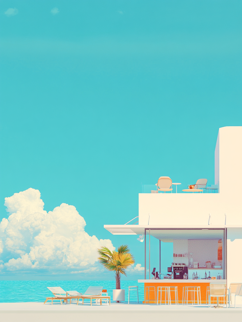 Minimalist Island Beach Cafe: Dreamy Murano Colors · Example 2