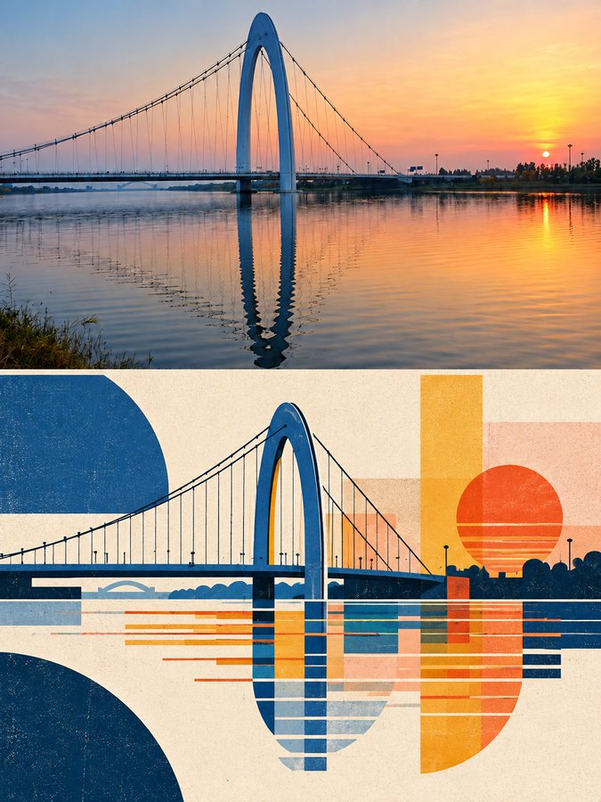 Photo to Dual-Panel Poster: Bauhaus Geometric Artwork