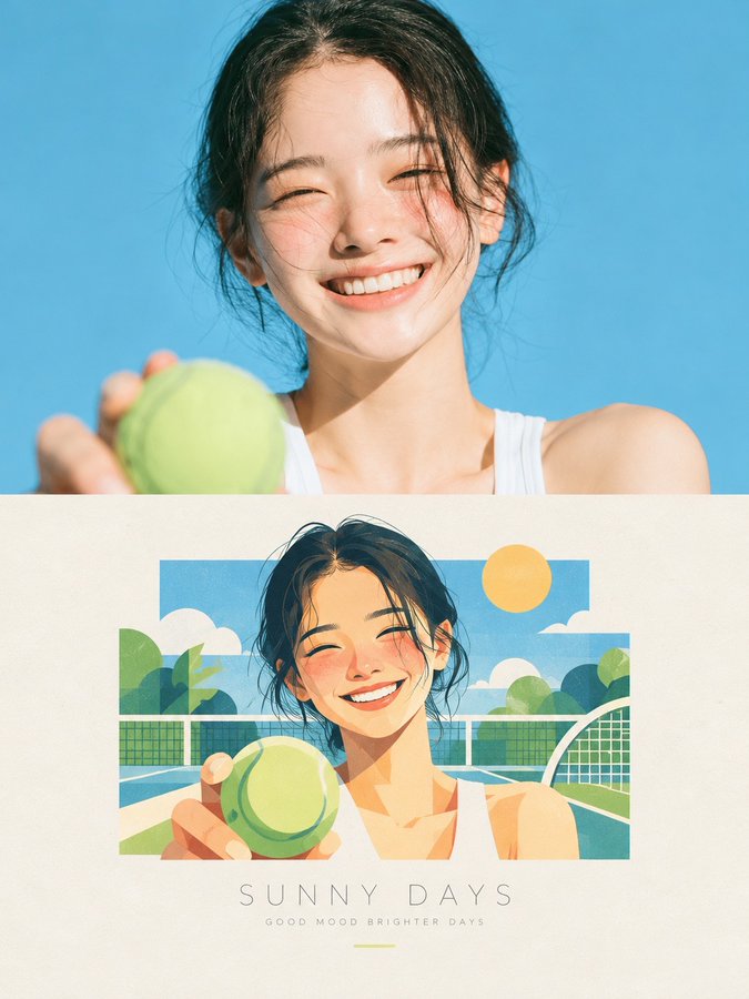 照片转插画海报：夏日杂志美学 · 案例 2