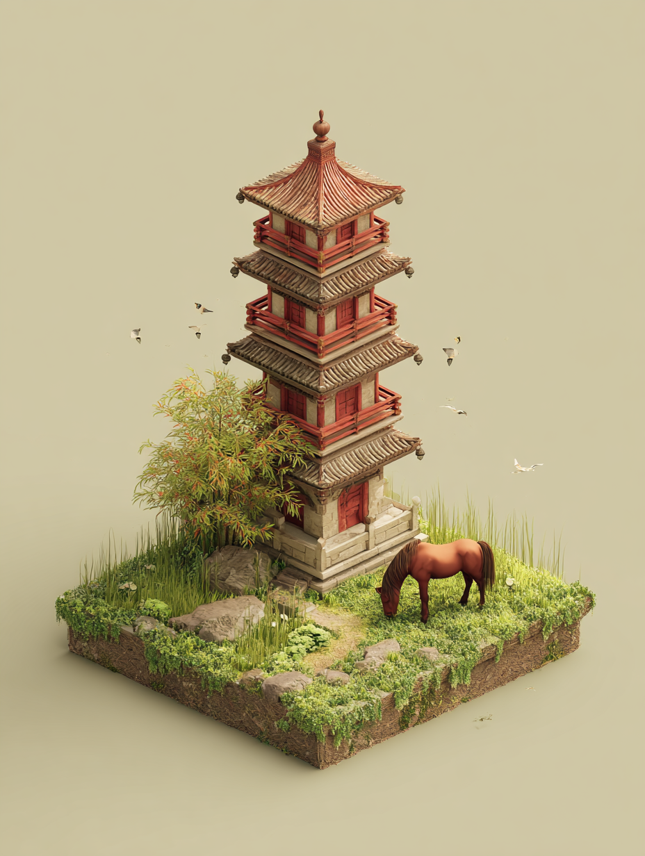 Seaside Chinese Tower: Isometric 3D Logo · Example 2